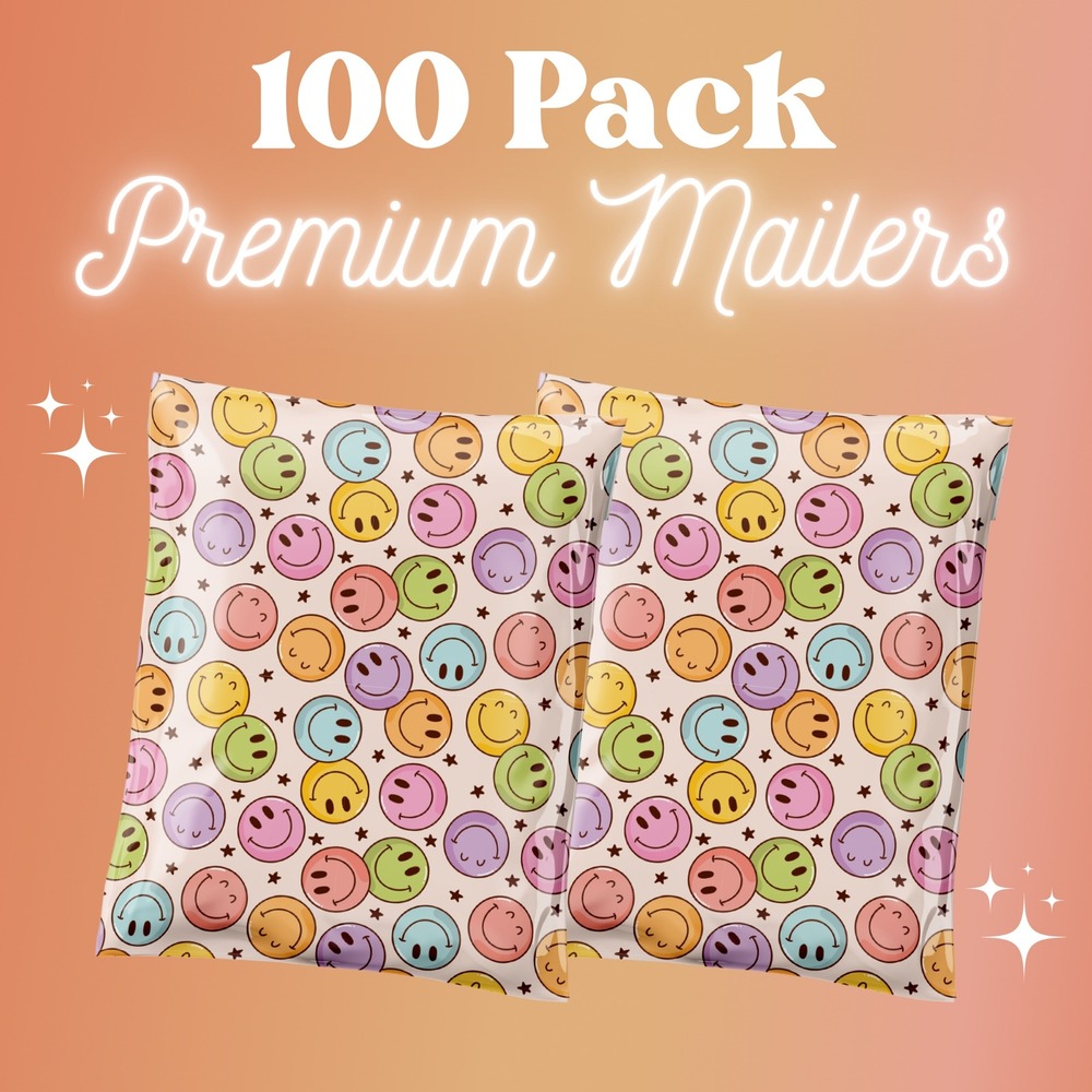Happy Smiley Faces Poly Mailers 10x13‎ Inch 100 Pack Shipping Supplies COlorful